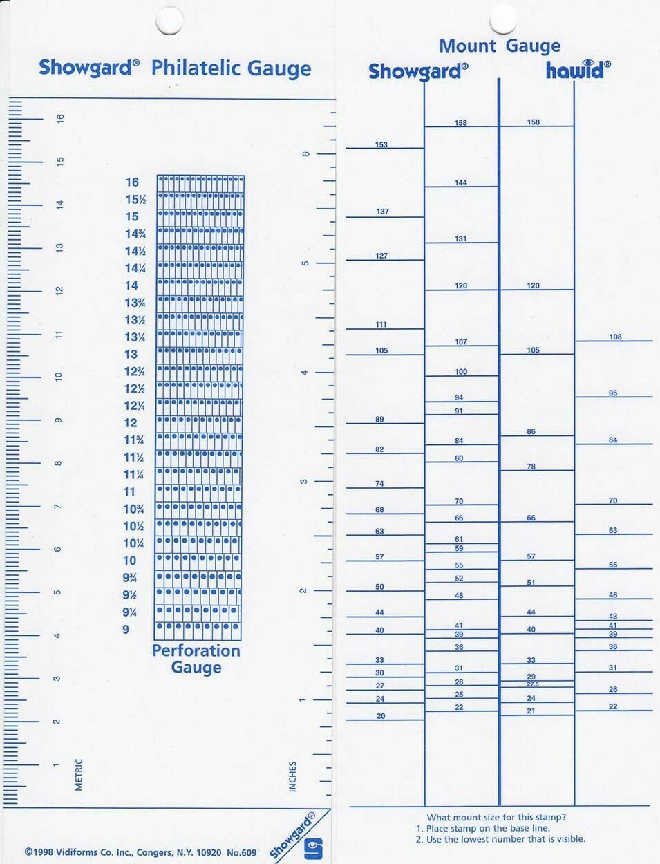 Showgard Philatelic Stamp Gauge Measure Mount Size Metric & Inch Rulers New