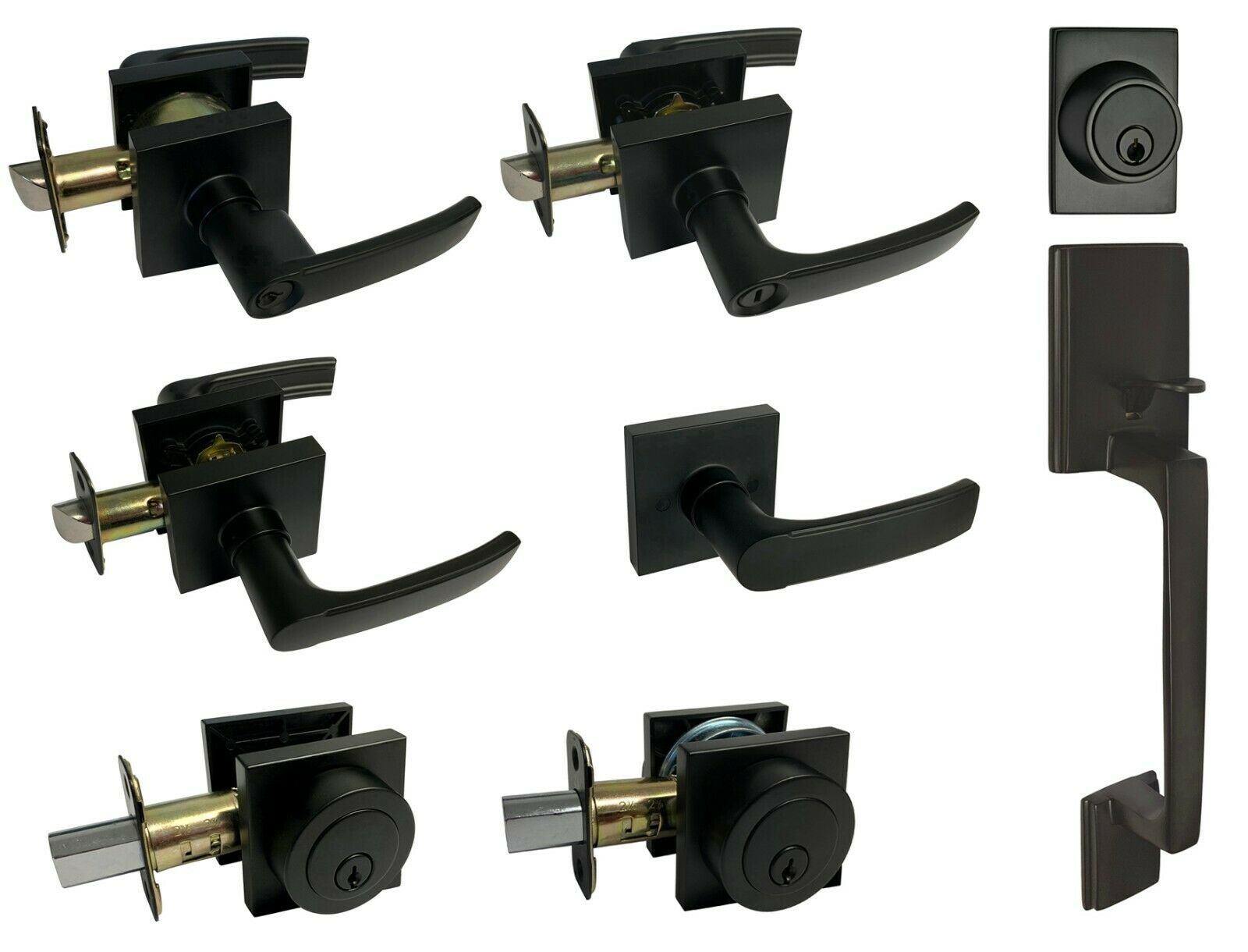 Matte Black Square Plate Door Locks Knobs Handle Lever Entry Privacy Deadbolt