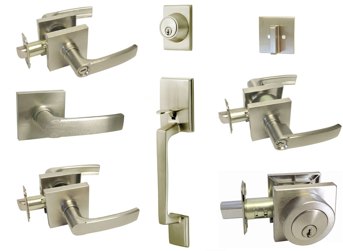 Satin Nickel Square Door Lever Entrance Privacy Passage Locks Deadbolt Brushed