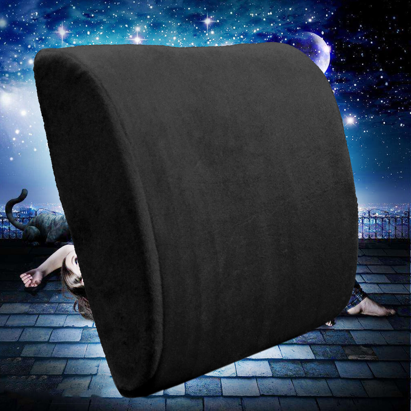 Bookishbunny Memory Foam Lumbar Support Cushion Pillow Back Comfort Pillow Black